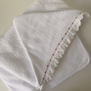 Capa de baño pasacinta rosa empolvado