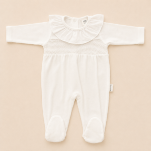 Pijama manga larga nido de abeja blanco